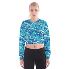 Pattern Ocean Waves Blue Nature Sea Abstract Cropped Sweatshirt