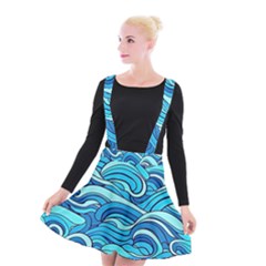 Pattern Ocean Waves Blue Nature Sea Abstract Suspender Skater Skirt