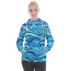 Pattern Ocean Waves Blue Nature Sea Abstract Women s Hooded Pullover