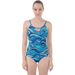 Pattern Ocean Waves Blue Nature Sea Abstract Cut Out Top Tankini Set by danenraven