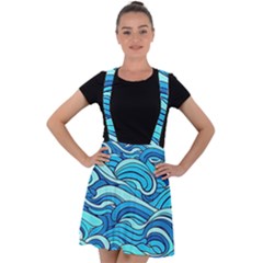 Pattern Ocean Waves Blue Nature Sea Abstract Velvet Suspender Skater Skirt by danenraven