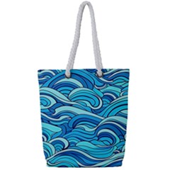 Pattern Ocean Waves Blue Nature Sea Abstract Full Print Rope Handle Tote (small) by danenraven