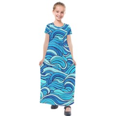 Pattern Ocean Waves Blue Nature Sea Abstract Kids  Short Sleeve Maxi Dress by danenraven