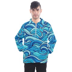 Pattern Ocean Waves Blue Nature Sea Abstract Men s Half Zip Pullover