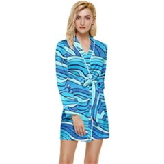 Pattern Ocean Waves Blue Nature Sea Abstract Long Sleeve Satin Robe by danenraven