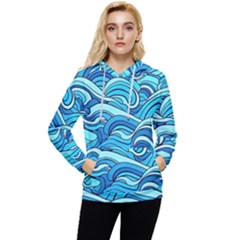 Pattern Ocean Waves Blue Nature Sea Abstract Women s Lightweight Drawstring Hoodie