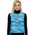 Pattern Ocean Waves Blue Nature Sea Abstract Women s Short Button Up Puffer Vest View1