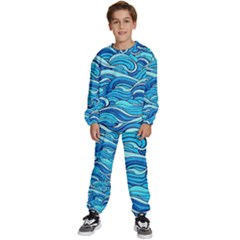 Pattern Ocean Waves Blue Nature Sea Abstract Kids  Sweatshirt Set