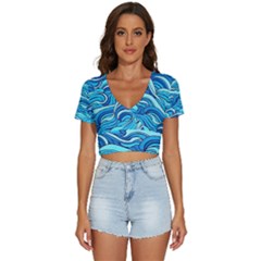 Pattern Ocean Waves Blue Nature Sea Abstract V-neck Crop Top by danenraven