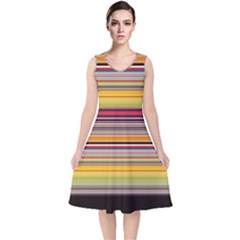 Neopolitan Horizontal Lines Strokes V-neck Midi Sleeveless Dress  by Bangk1t