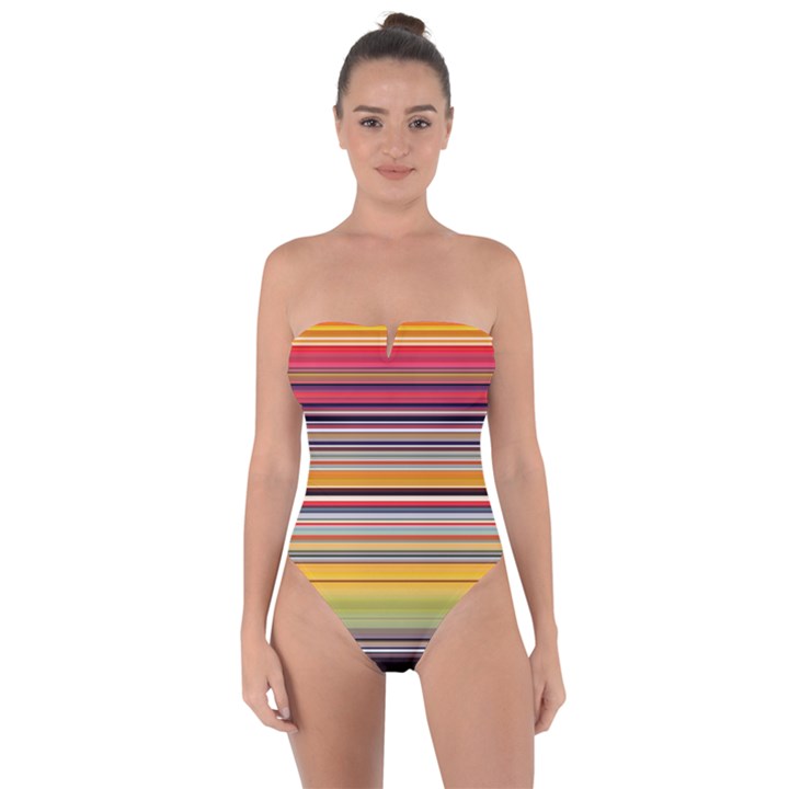 Neopolitan Horizontal Lines Strokes Tie Back One Piece Swimsuit