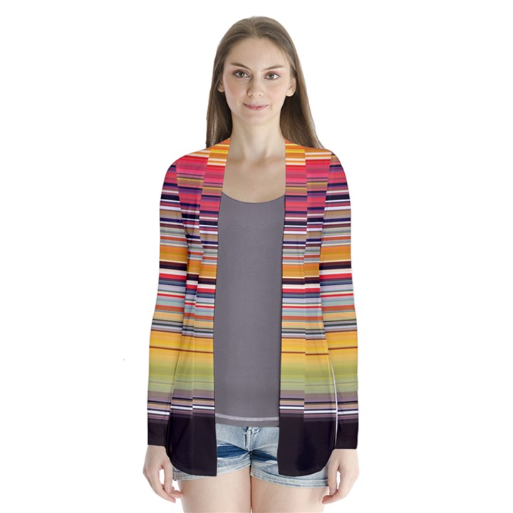 Neopolitan Horizontal Lines Strokes Drape Collar Cardigan