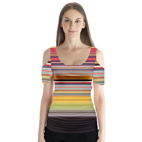 Neopolitan Horizontal Lines Strokes Butterfly Sleeve Cutout Tee  by Bangk1t