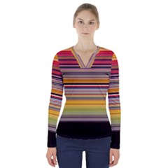 Neopolitan Horizontal Lines Strokes V-neck Long Sleeve Top by Bangk1t