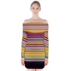 Neopolitan Horizontal Lines Strokes Long Sleeve Off Shoulder Dress