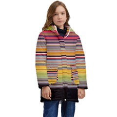 Neopolitan Horizontal Lines Strokes Kids  Hooded Longline Puffer Jacket