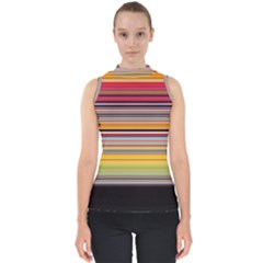 Neopolitan Horizontal Lines Strokes Mock Neck Shell Top