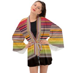 Neopolitan Horizontal Lines Strokes Long Sleeve Kimono