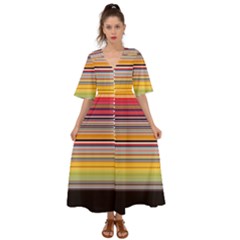 Neopolitan Horizontal Lines Strokes Kimono Sleeve Boho Dress