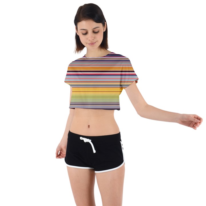 Neopolitan Horizontal Lines Strokes Tie Back Short Sleeve Crop Tee