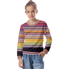 Neopolitan Horizontal Lines Strokes Kids  Long Sleeve Tee With Frill 