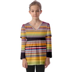 Neopolitan Horizontal Lines Strokes Kids  V Neck Casual Top by Bangk1t