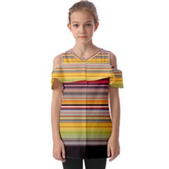 Neopolitan Horizontal Lines Strokes Fold Over Open Sleeve Top