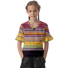 Neopolitan Horizontal Lines Strokes Kids  V-neck Horn Sleeve Blouse by Bangk1t