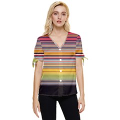 Neopolitan Horizontal Lines Strokes Bow Sleeve Button Up Top