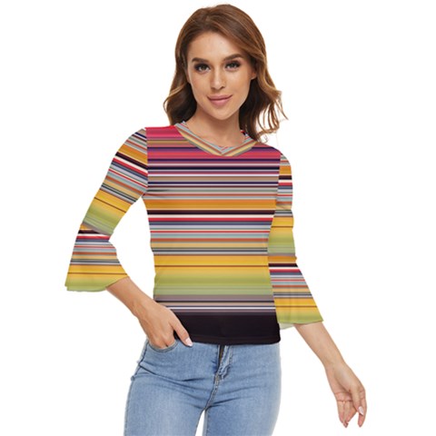 Neopolitan Horizontal Lines Strokes Bell Sleeve Top by Bangk1t