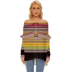 Neopolitan Horizontal Lines Strokes Off Shoulder Chiffon Pocket Shirt