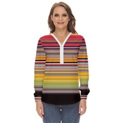 Neopolitan Horizontal Lines Strokes Zip Up Long Sleeve Blouse