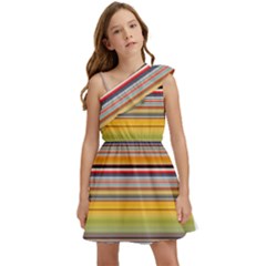 Neopolitan Horizontal Lines Strokes Kids  One Shoulder Party Dress by Bangk1t