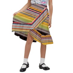 Neopolitan Horizontal Lines Strokes Kids  Ruffle Flared Wrap Midi Skirt