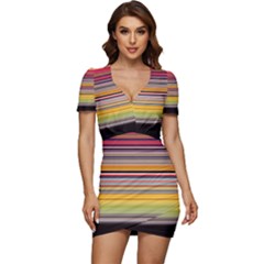 Neopolitan Horizontal Lines Strokes Low Cut Cap Sleeve Mini Dress