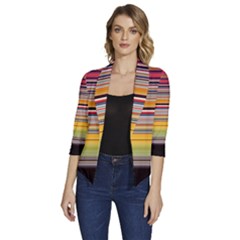 Neopolitan Horizontal Lines Strokes Women s Draped Front 3/4 Sleeve Shawl Collar Jacket