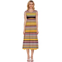 Neopolitan Horizontal Lines Strokes V-neck Drawstring Shoulder Sleeveless Maxi Dress by Bangk1t