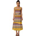 Neopolitan Horizontal Lines Strokes Square Neckline Tiered Midi Dress View1