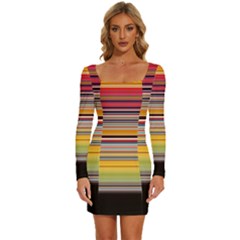 Neopolitan Horizontal Lines Strokes Long Sleeve Square Neck Bodycon Velvet Dress by Bangk1t