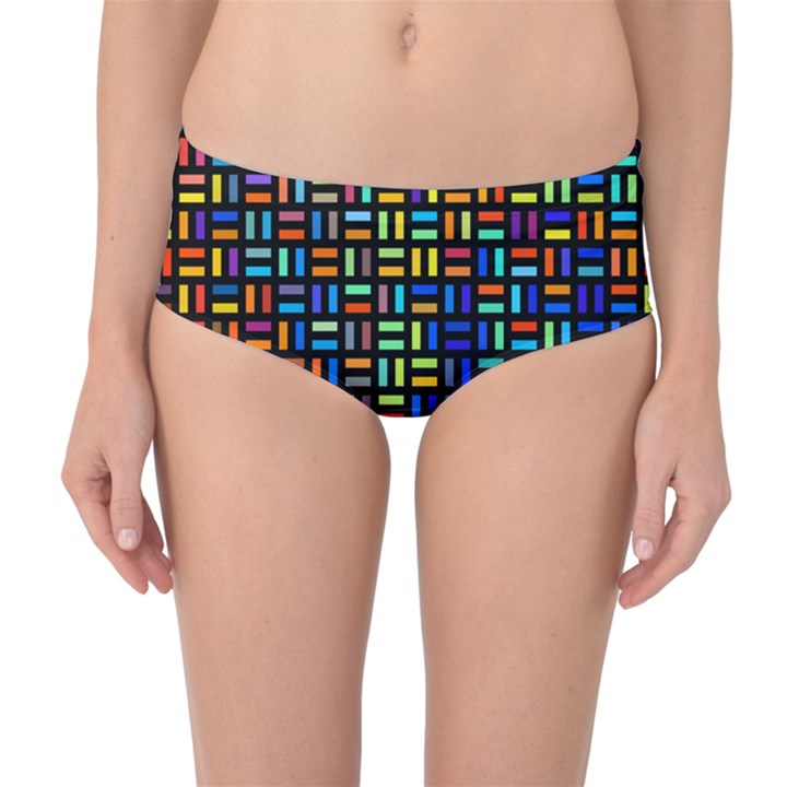 Geometric Colorful Square Rectangle Mid-Waist Bikini Bottoms