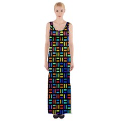 Geometric Colorful Square Rectangle Thigh Split Maxi Dress