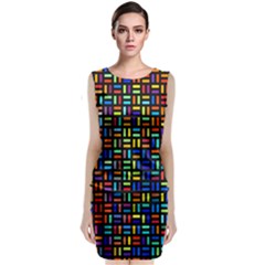 Geometric Colorful Square Rectangle Sleeveless Velvet Midi Dress