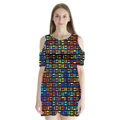 Geometric Colorful Square Rectangle Shoulder Cutout Velvet One Piece by Bangk1t