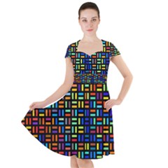 Geometric Colorful Square Rectangle Cap Sleeve Midi Dress