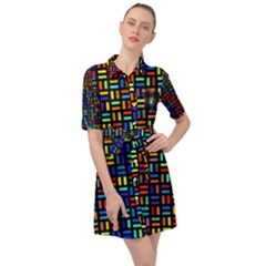 Geometric Colorful Square Rectangle Belted Shirt Dress