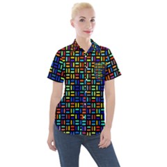 Geometric Colorful Square Rectangle Women s Short Sleeve Pocket Shirt