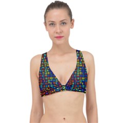 Geometric Colorful Square Rectangle Classic Banded Bikini Top