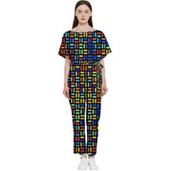 Geometric Colorful Square Rectangle Batwing Lightweight Chiffon Jumpsuit by Bangk1t