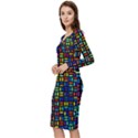 Geometric Colorful Square Rectangle Long Sleeve V-Neck Bodycon Dress  View2