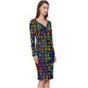 Geometric Colorful Square Rectangle Long Sleeve V-Neck Bodycon Dress  View3